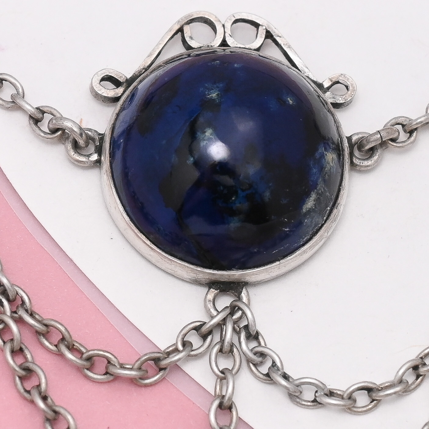 Antique Victorian Natural Sodalite Sterling Silver Large Festoon Necklace