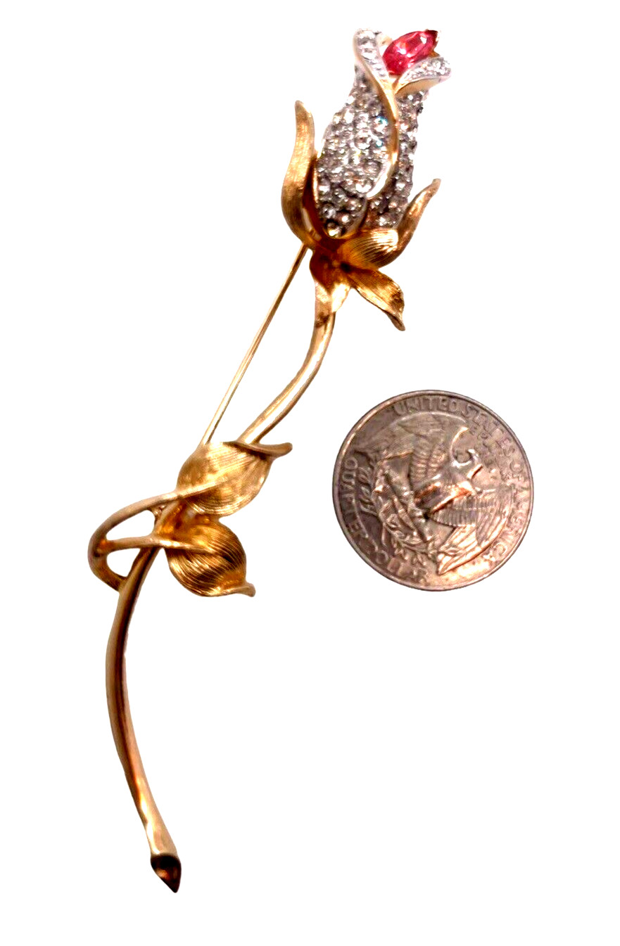 Stunning Pave Inset Francois (Coro) Figural Long Stemed Rose Brooch