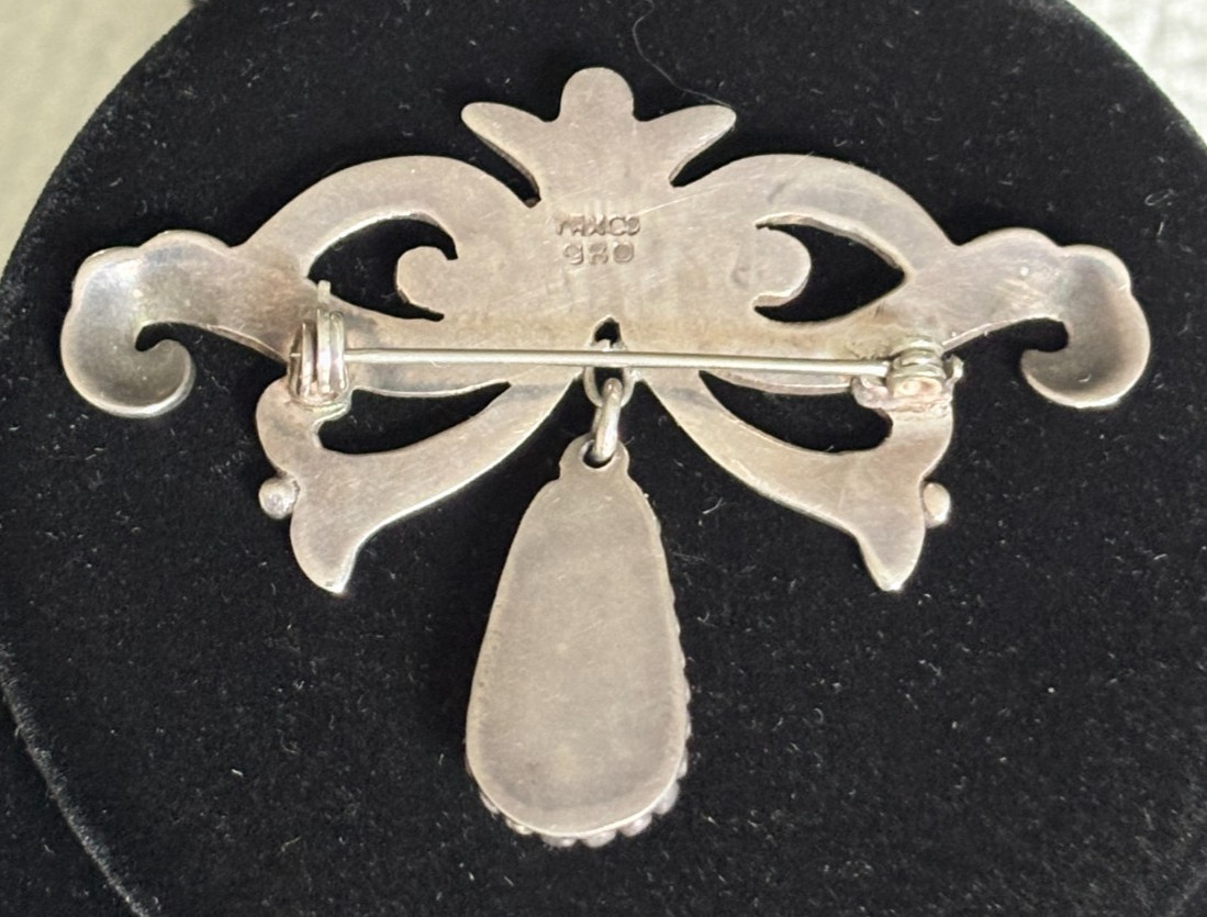 VINTAGE MEXICAN TAXCO 980 SILVER BROOCH W/AMETHYST BEADED HANGING PENDANT