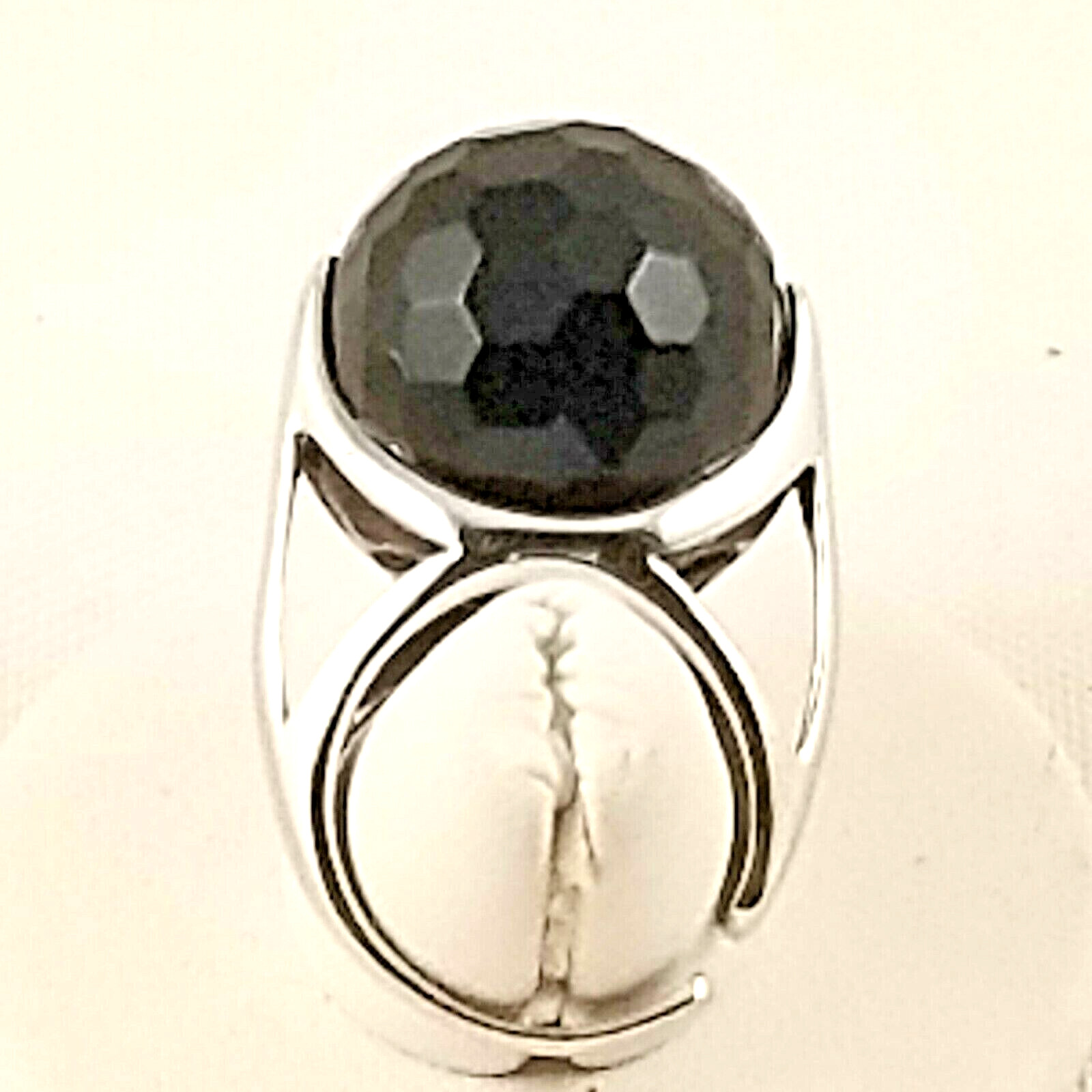 Reeb Sterling Italian 925 Faceted Onyx Mod Sphere Ring Tension Set Open Side