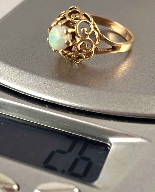 Vtg 14k Yellow Gold Opal Filigree Ring Size 6, 2.6 Grams, Raised Setting OOAK!