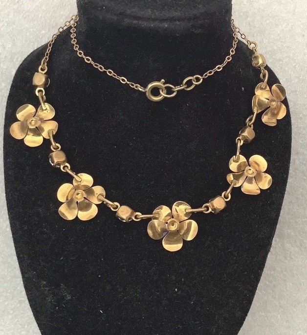 Antique Edwardian Revival Mid Century Modern Enamel Pansy Necklace Violet