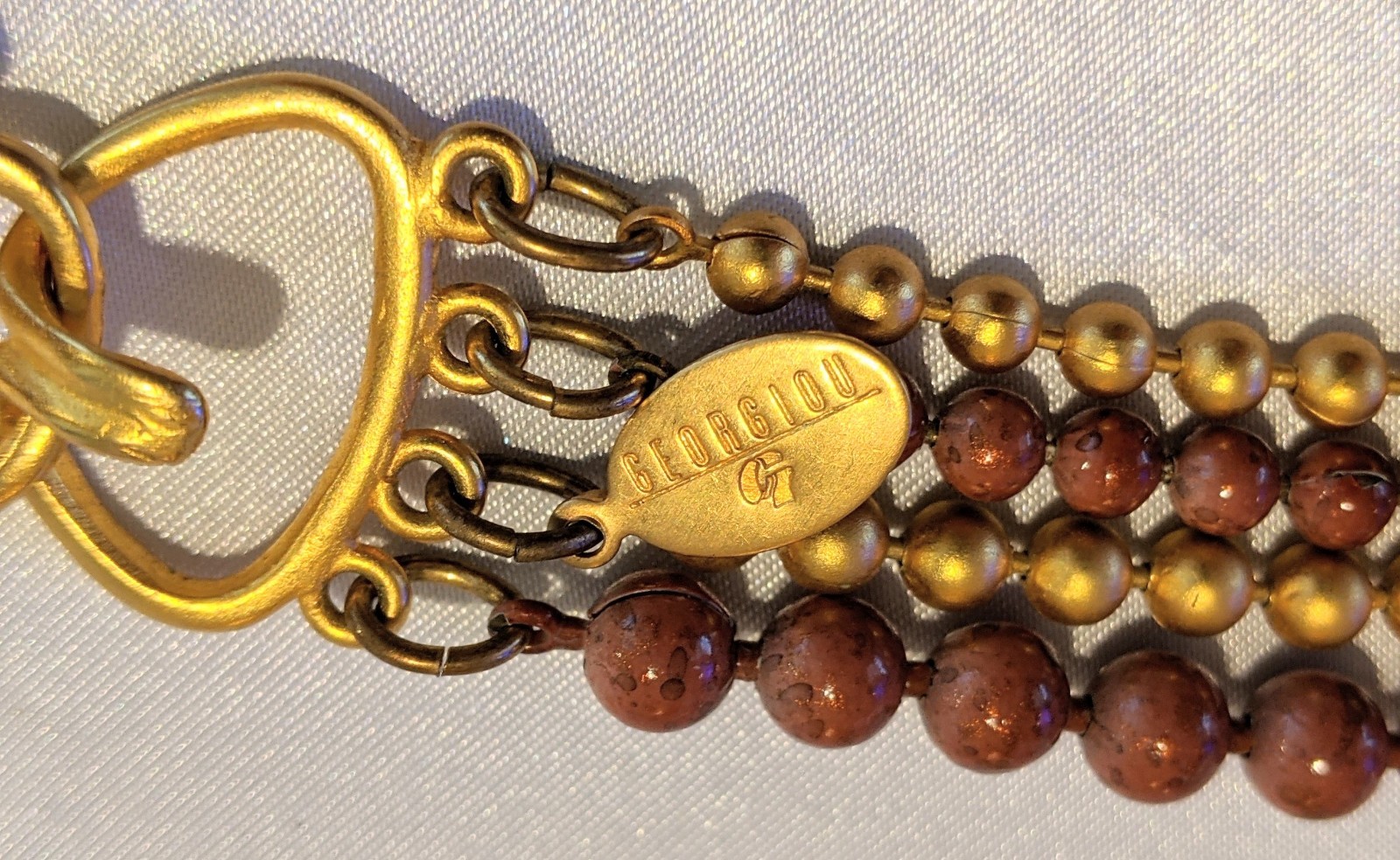 Vintage GEORGIOU Layered Beaded 4-Strand Necklace 27″ Dark Mauve-Beige w/ Gold