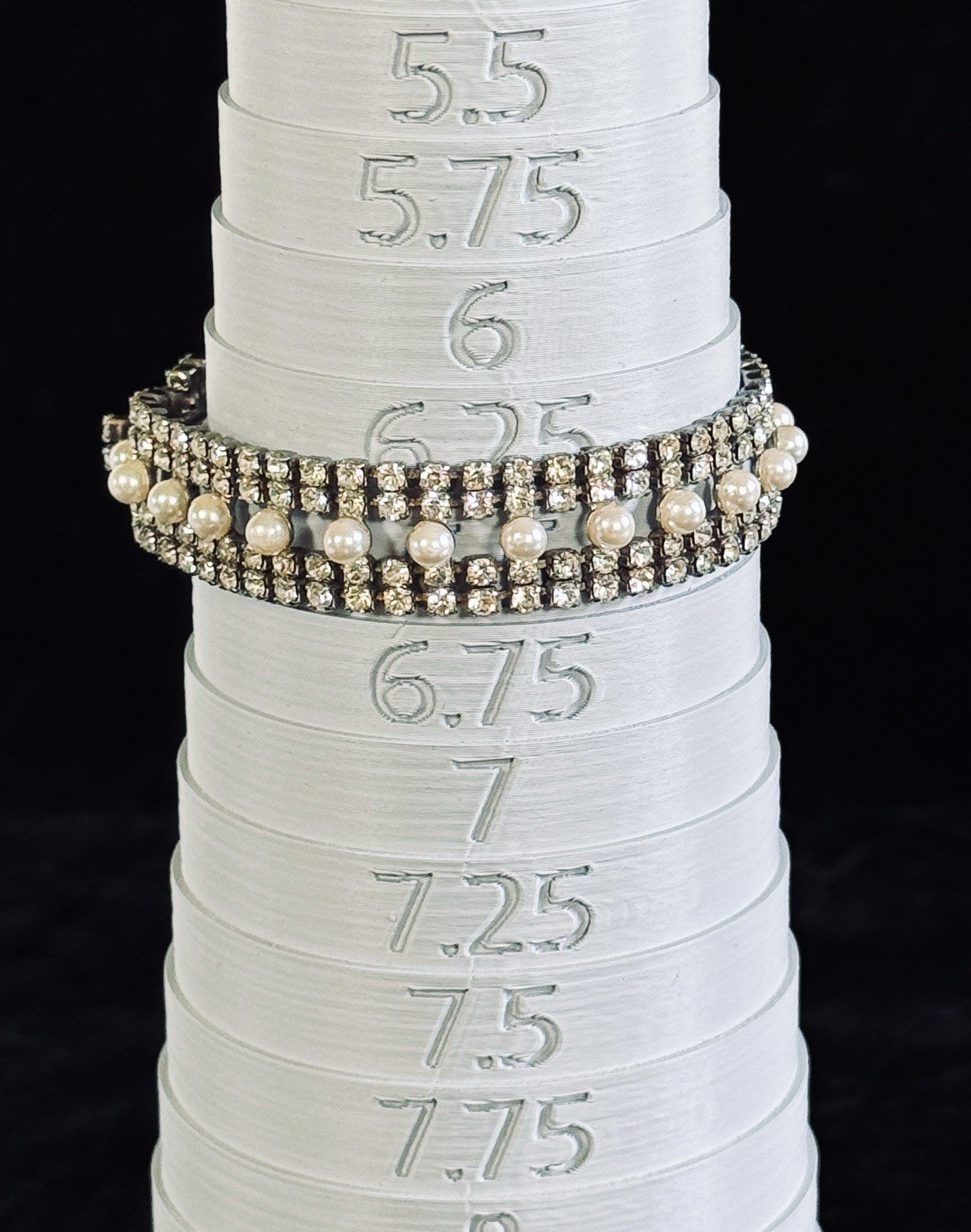 Vintage Multi Strand Clear Round Rhinestones and Faux Pearls Bracelet Box Clasp