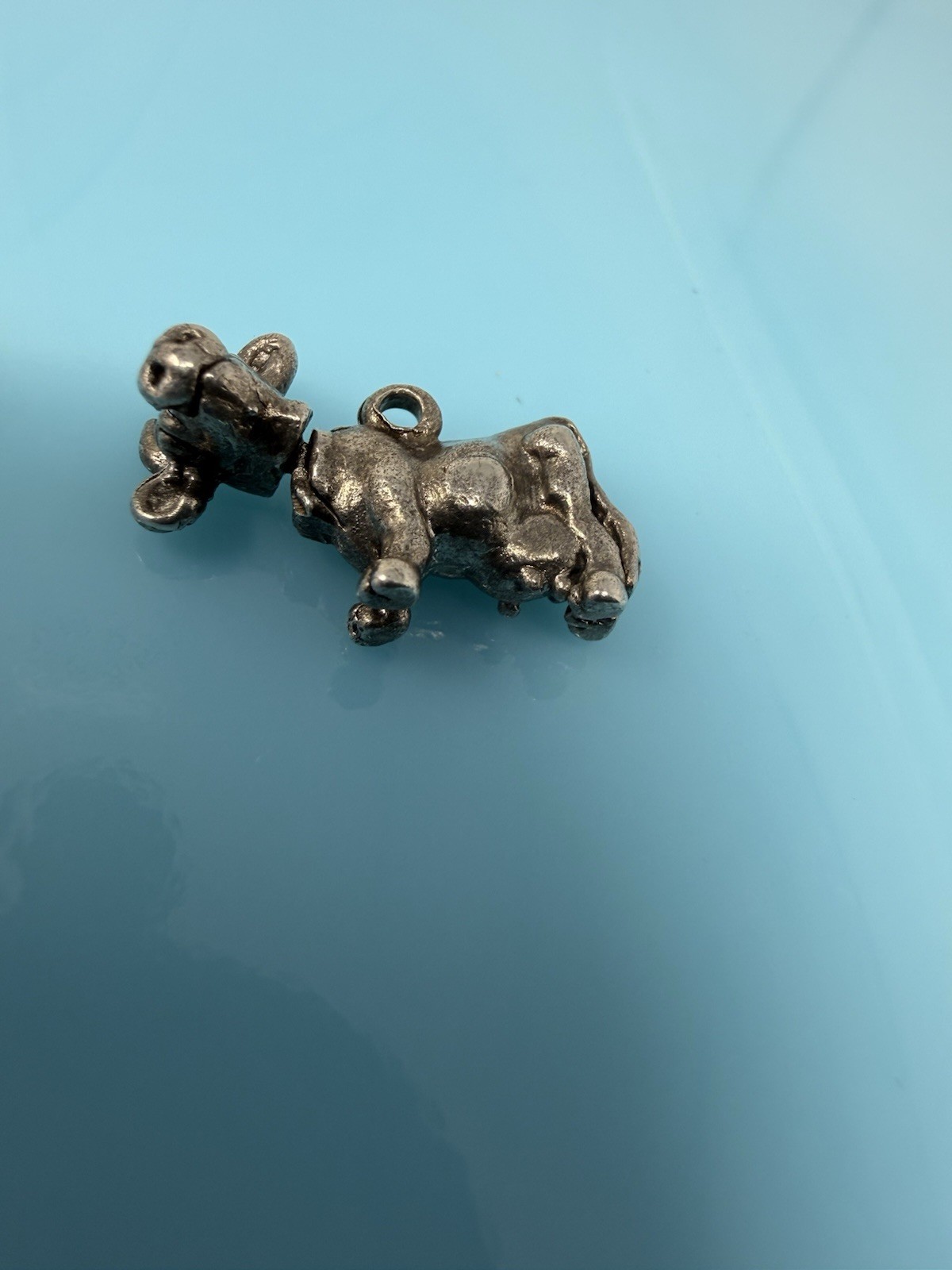 Vintage Solid Sterling Silver Cow Moving Head Bracelet Charm Pendant 3.4g
