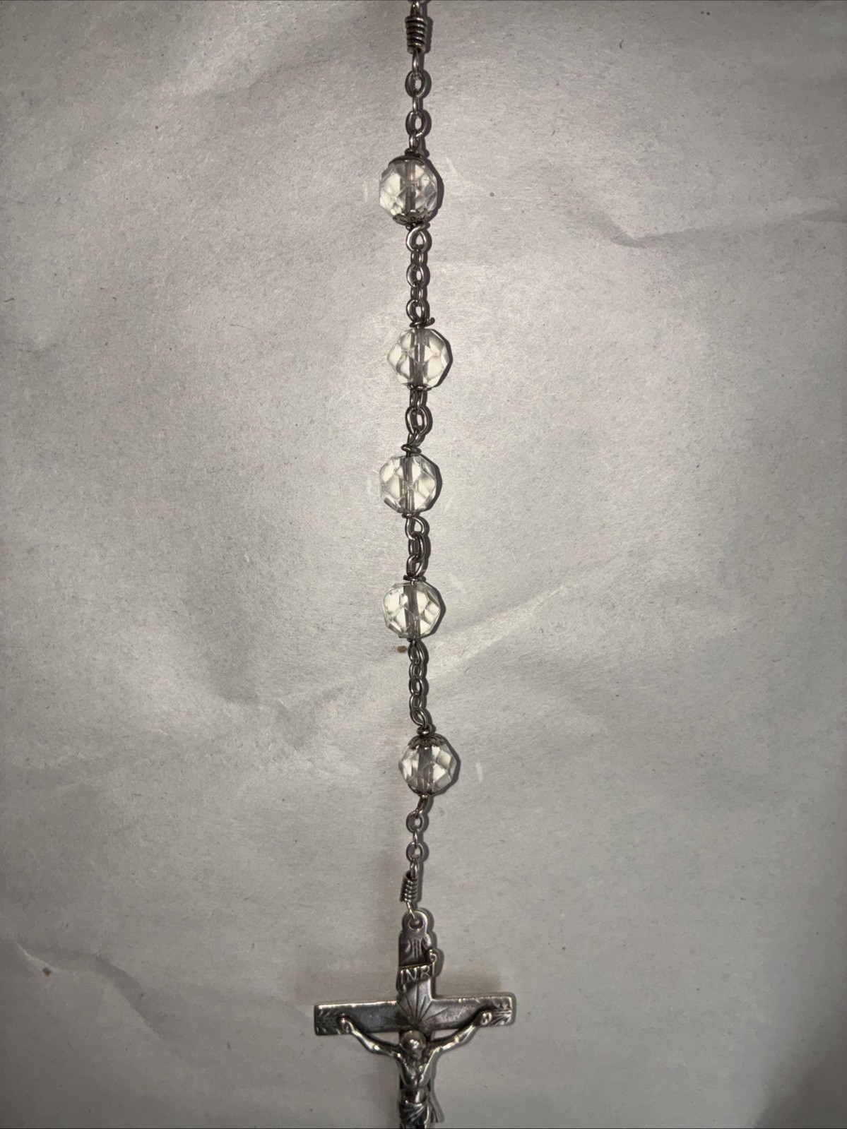 VINTAGE CREED STERLING SILVER CRYSTAL ROSARY BEADS CROSS CRUCIFIX