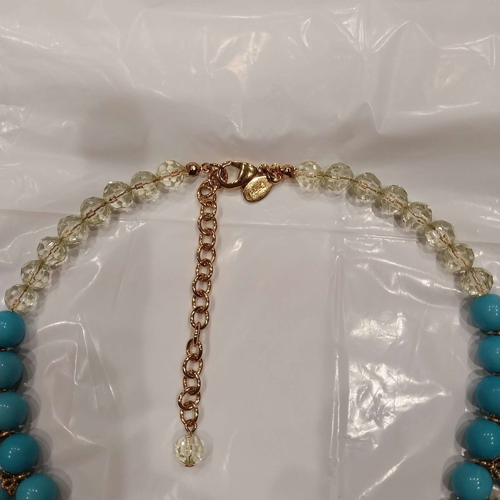 Vtg Joan Rivers Turquiose Beaded Fringe Statement Bib Necklace Gold Tone
