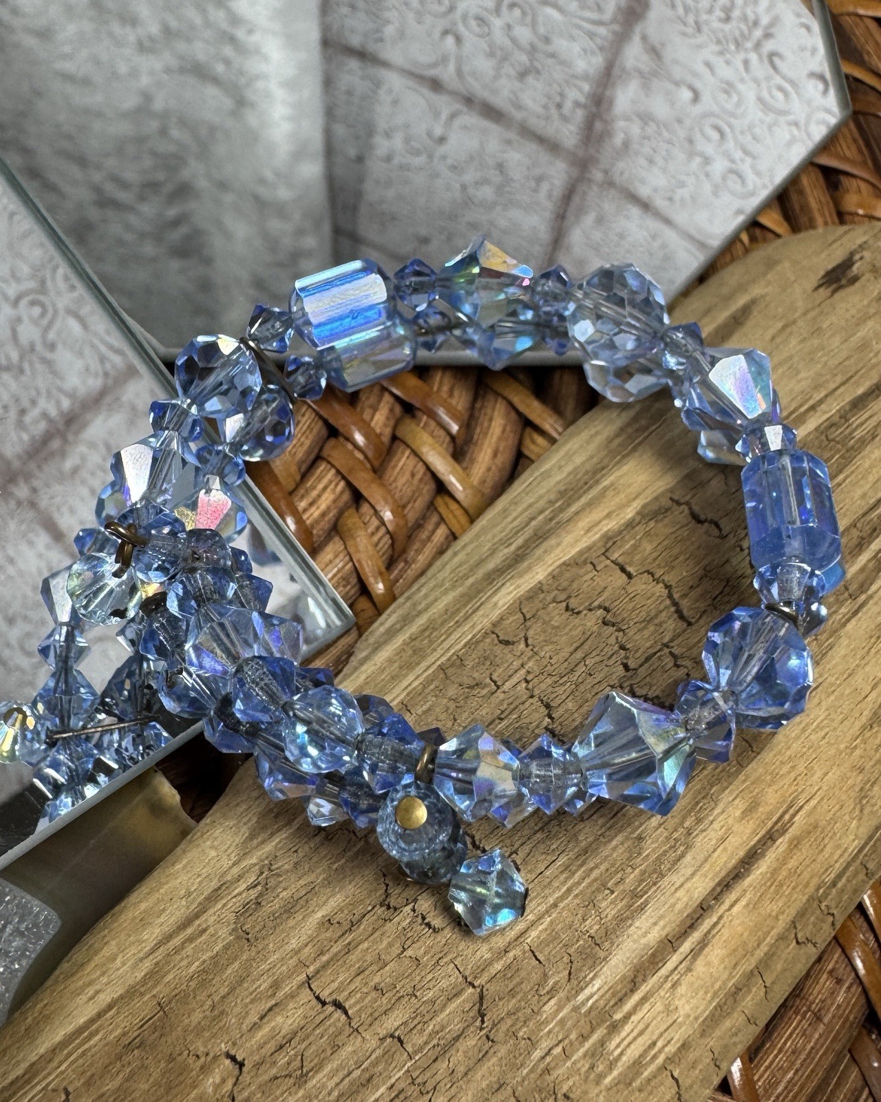 Vintage Blue Faceted Glass Bead Multi-Strand Wrap Bracelet