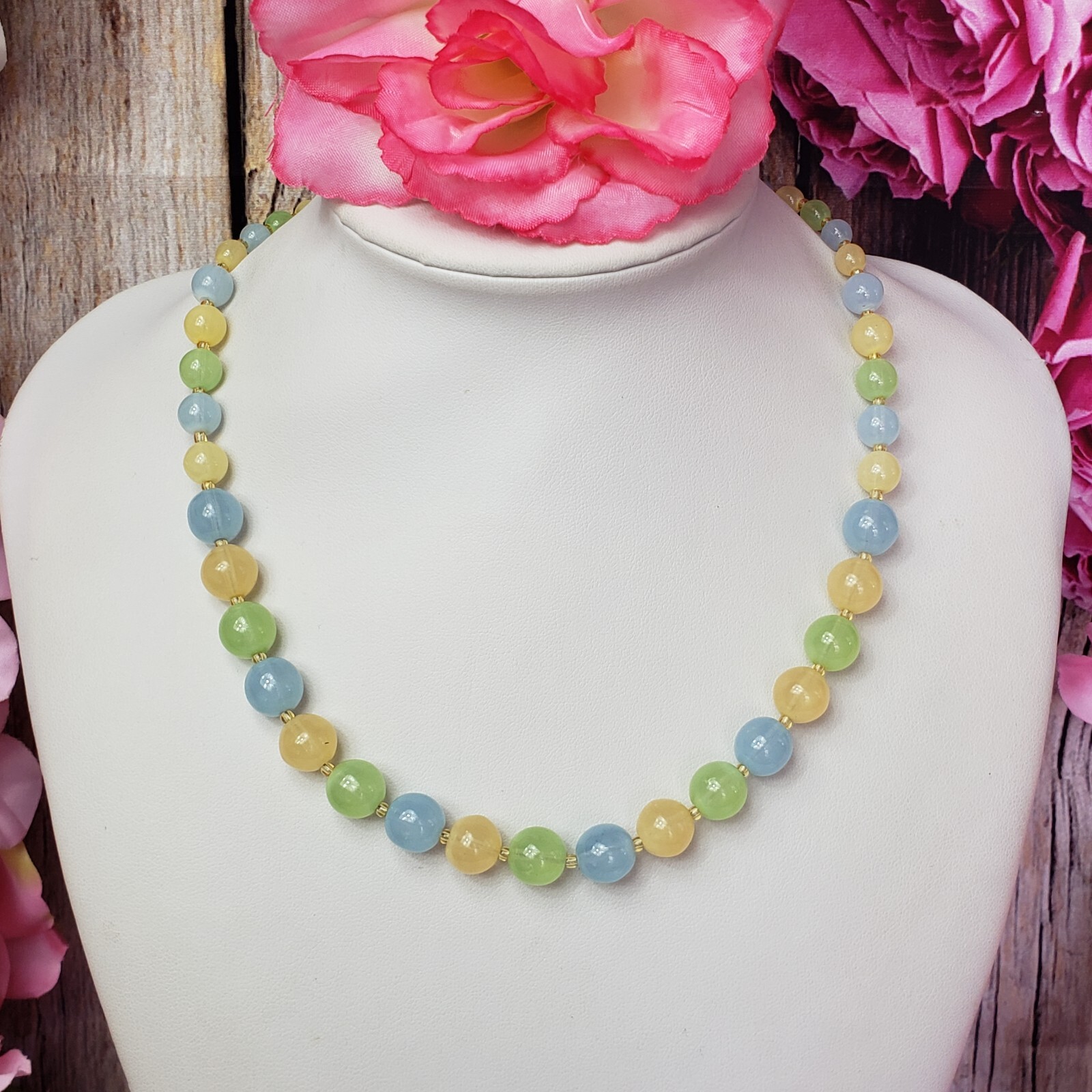 BOHEMIAN Pastel Glass Bead Choker Necklace Boho Multi Color Bead Collar