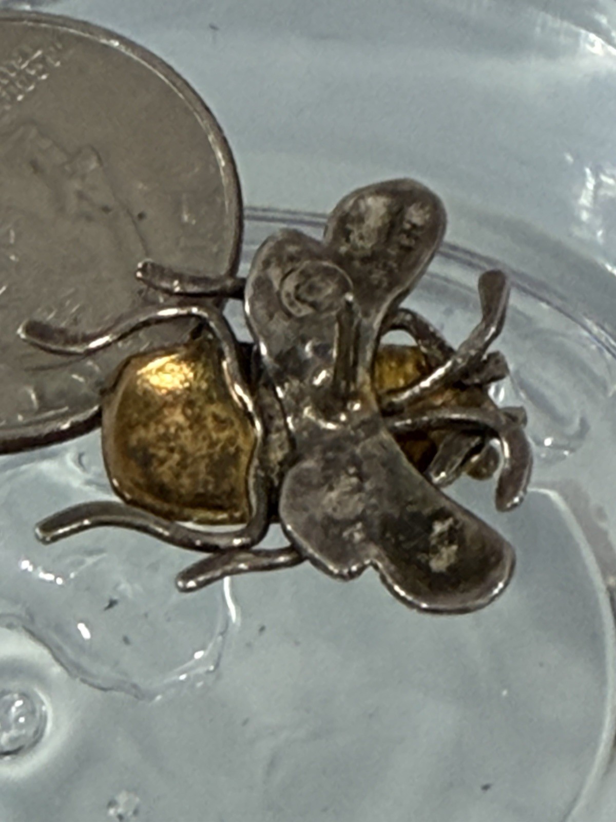 Vintage Sterling Silver Mexico Bee Figural Brooch Mixed Metal Taxco Style Insect