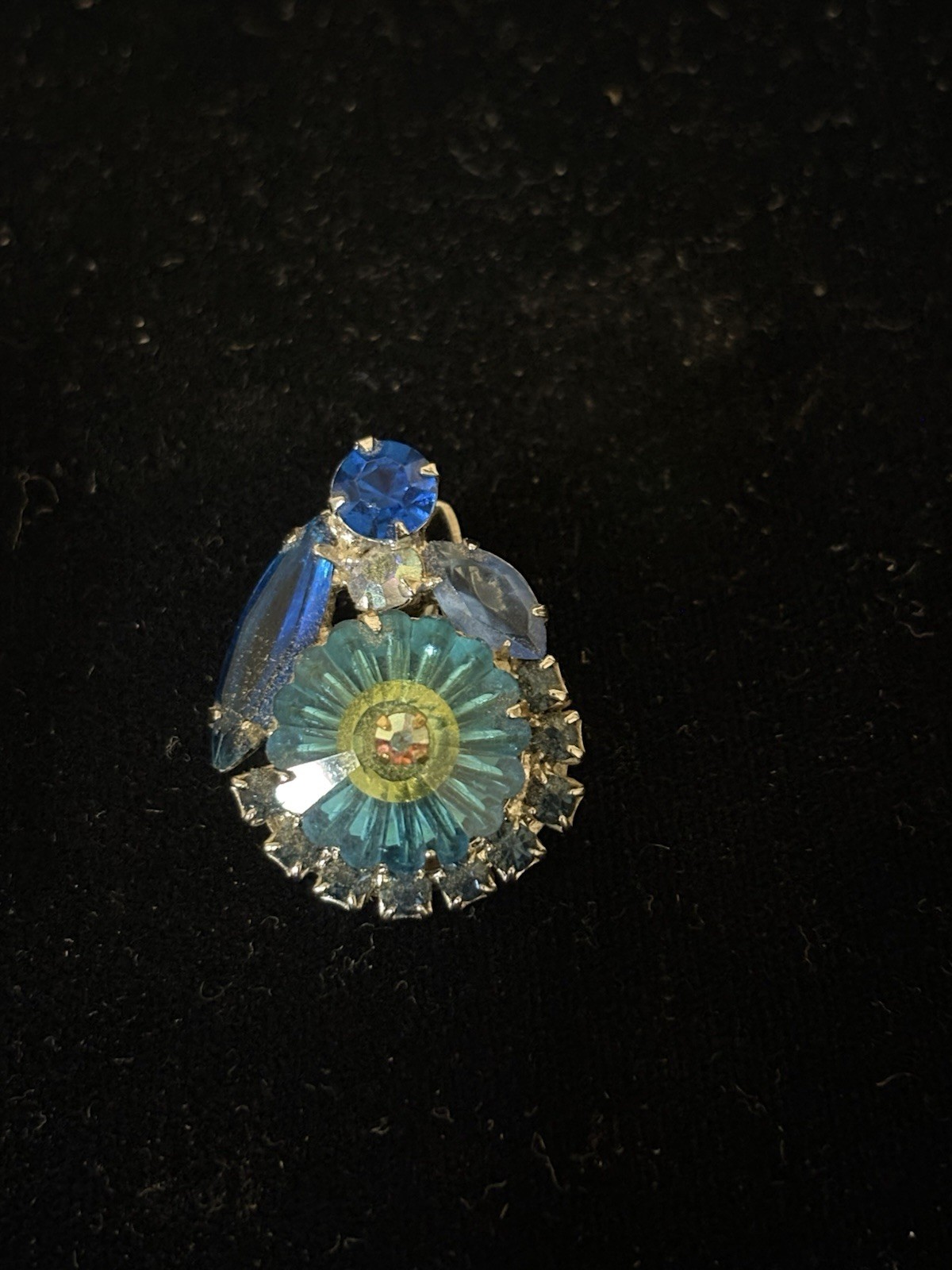 JULIANA D&E Delizza Elster Blue MARGARITA Rivoli Rhinestone Brooch Earring 3″