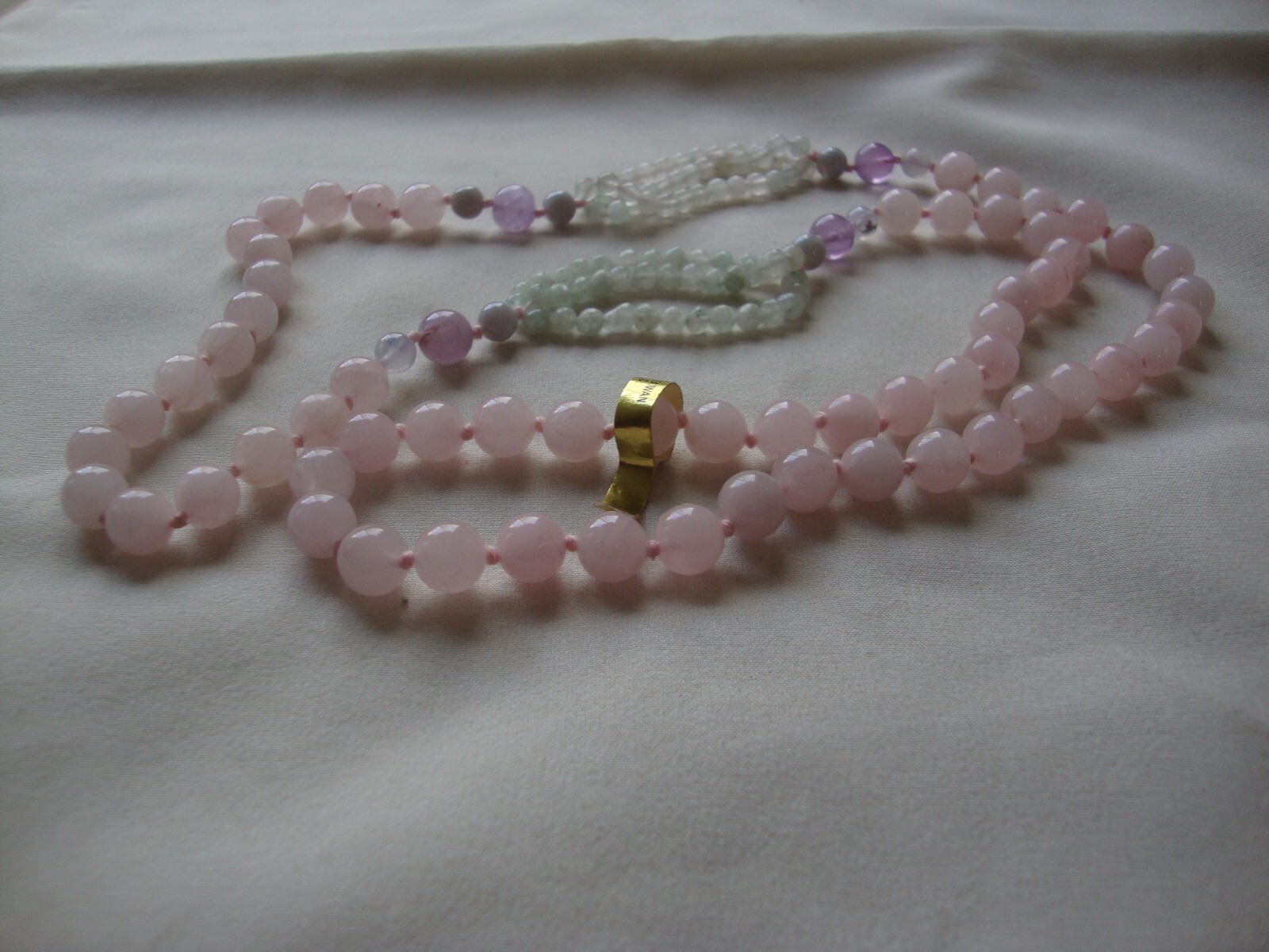 VINTAGE MEDLEY BLUE LACE AGATE AVENTURINE AMETHYST & ROSE QUARTZ BEAD NECKLACE