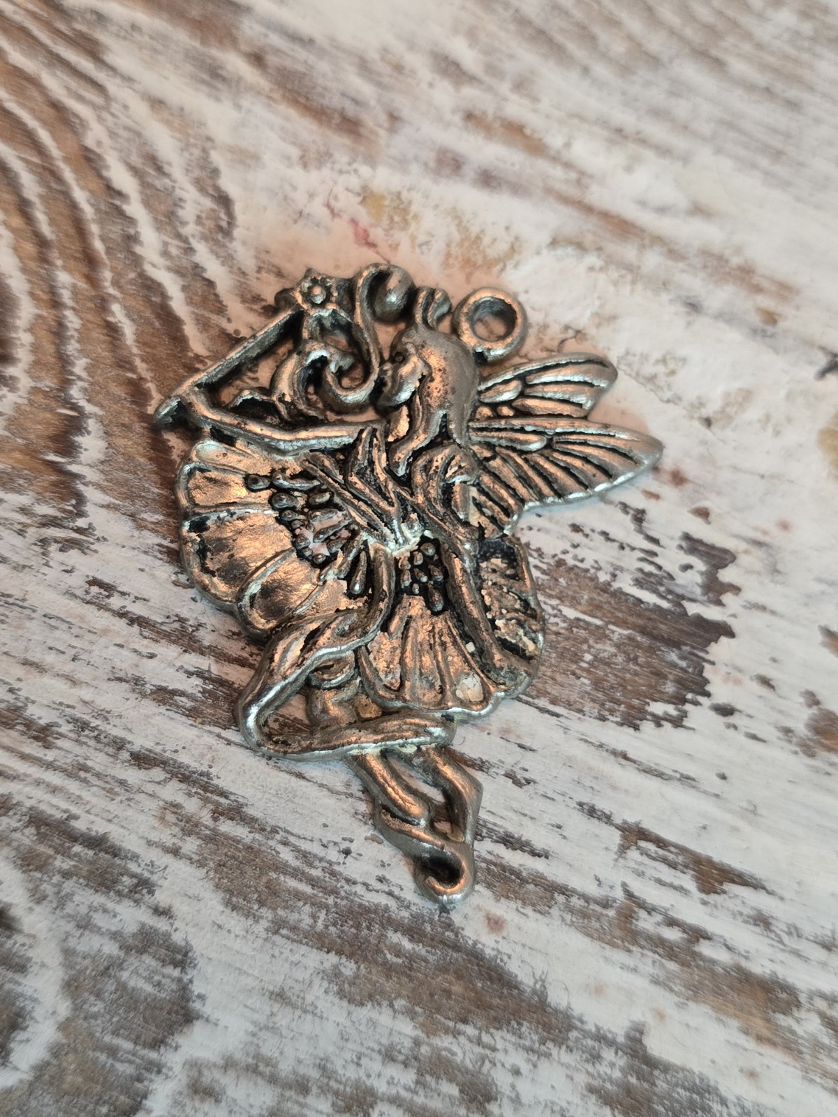 Vintage Fairy Ballerina Pendant Charm Silver Tone Winged Dancer Whimsical #492