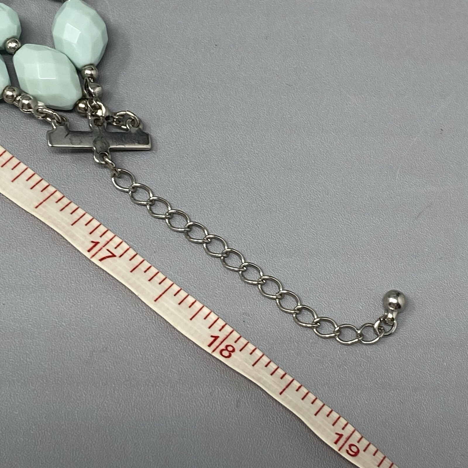 Vintage Bead Necklace Light Blue Acrylic Facet Layered Bib Chunky Collar 19″