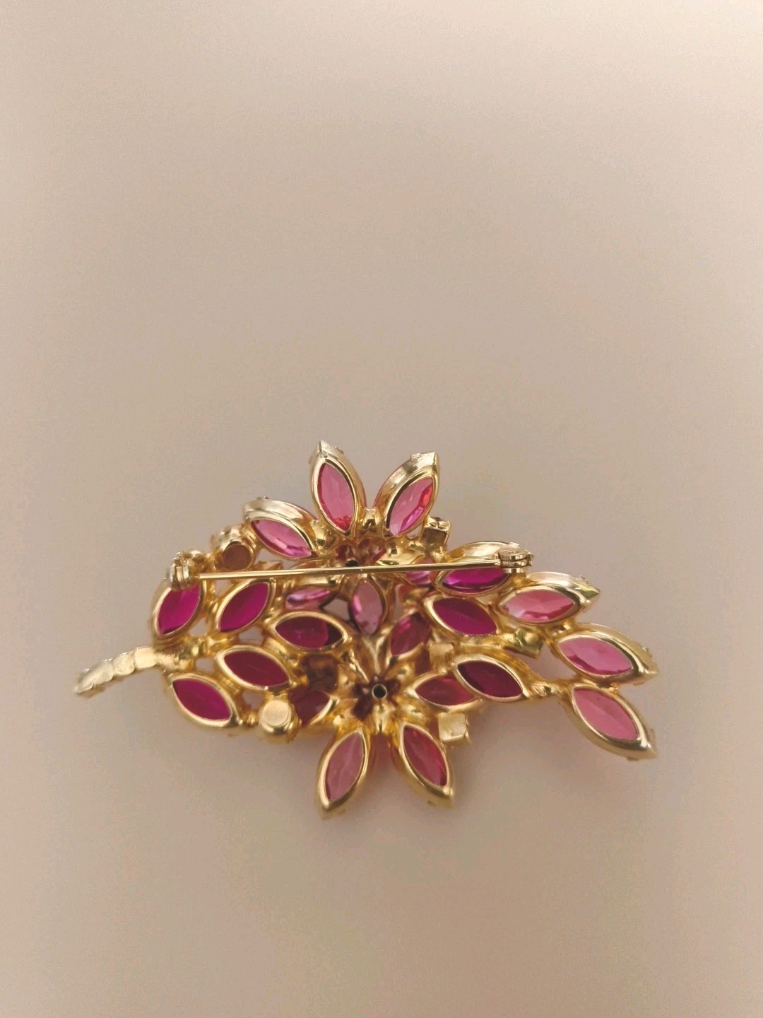 Juliana Layered Rose Pink & Ruby Red Dbl Flower Rhinestone Brooch #85