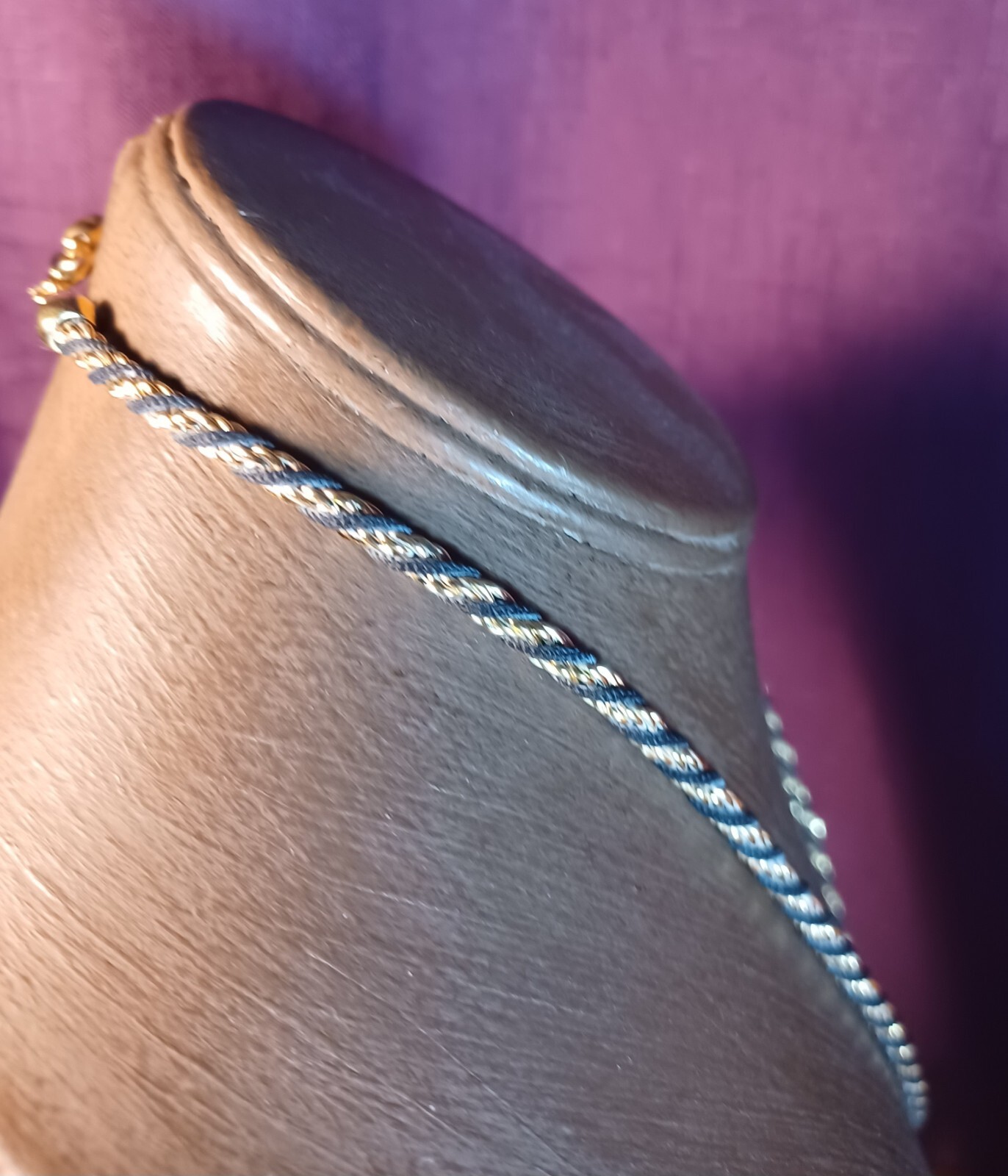 Vintage Signed Trifari Gold & Black Two Tone Twisted Rope Necklace 18-3/4”