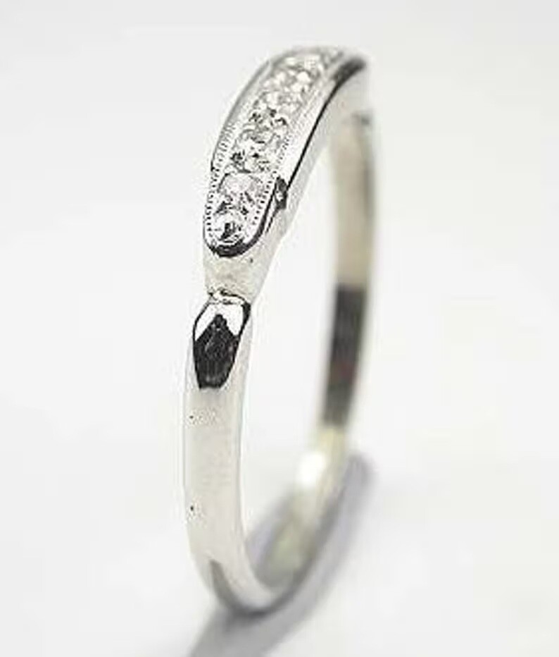 1/3 CTW White Round Cut Simulated Diamond Art Deco Wedding Band 925 Silver Ring