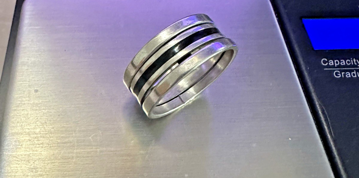 Sleek Modernist 3 Band Unisex Stack Ring 1 Cm wide Sterling Silver Size 11, 8 gr