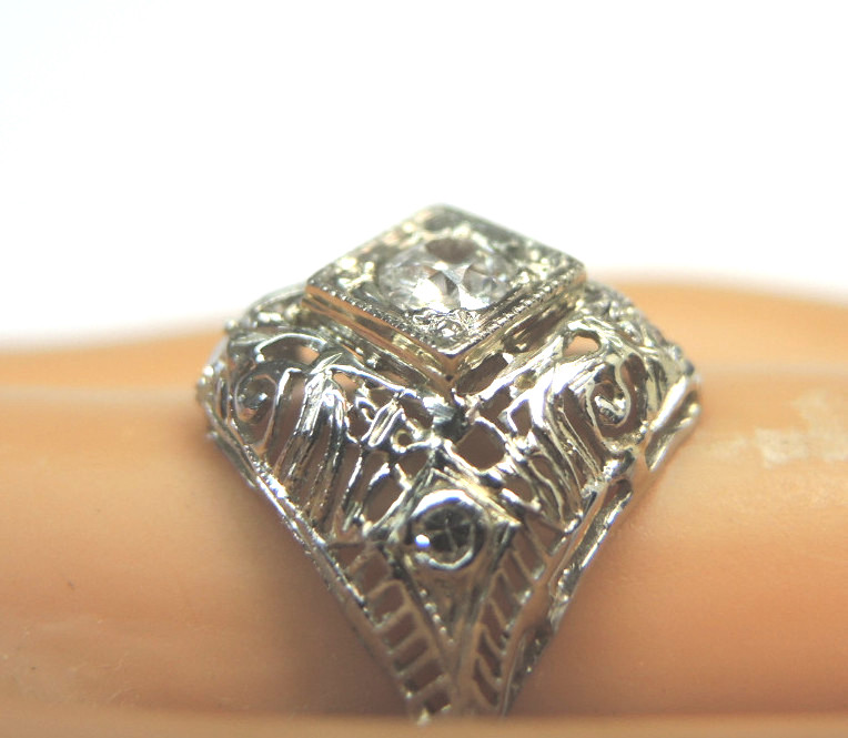Antique Art Deco Diamond Engagement 18K White Gold Ring Size 5.75 EGL USA