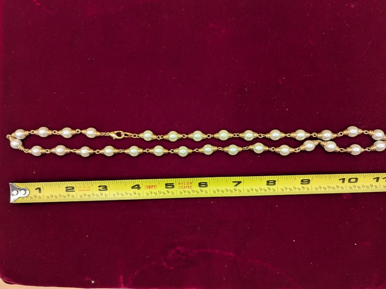 Vintage Faux Pearl Necklace Gold Tone Wire Wrapped Link 24 Inch – SR18