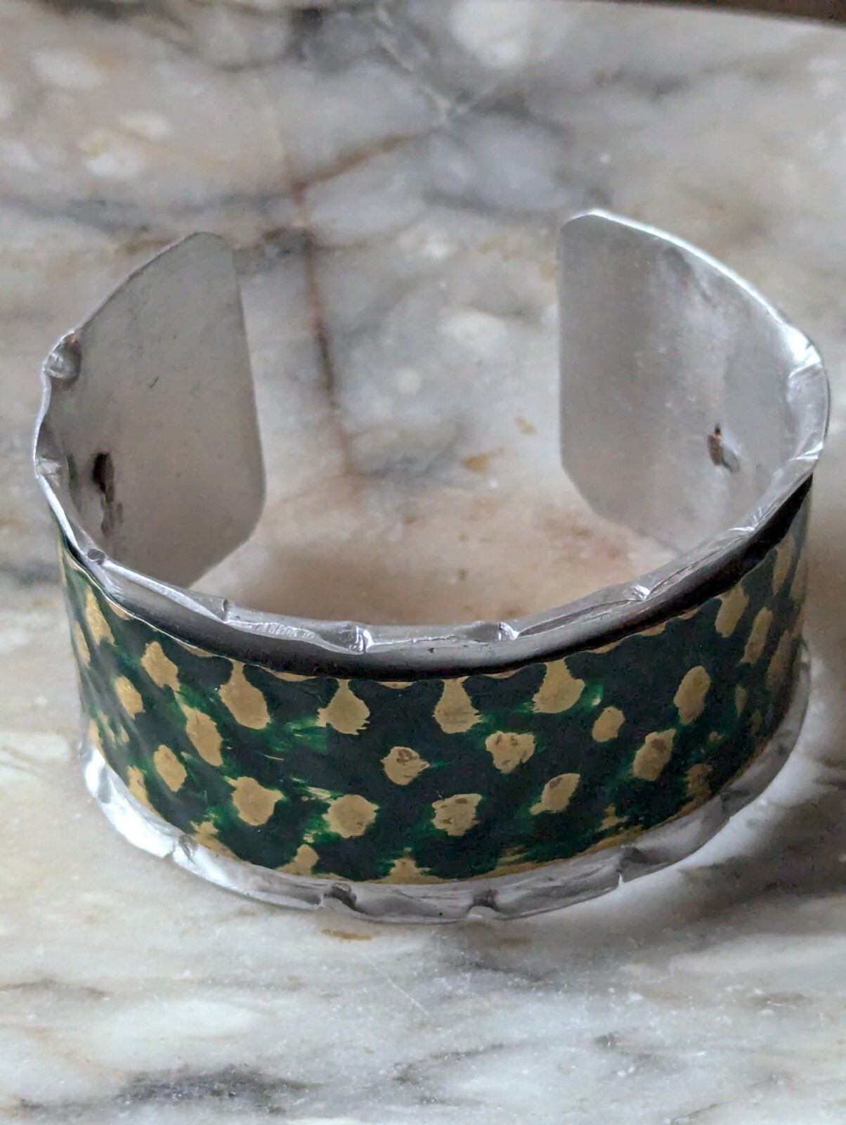 Vtg Merle House Metalwork Aluminum Cuff Bracelet Statement Artisan Jewelry USA