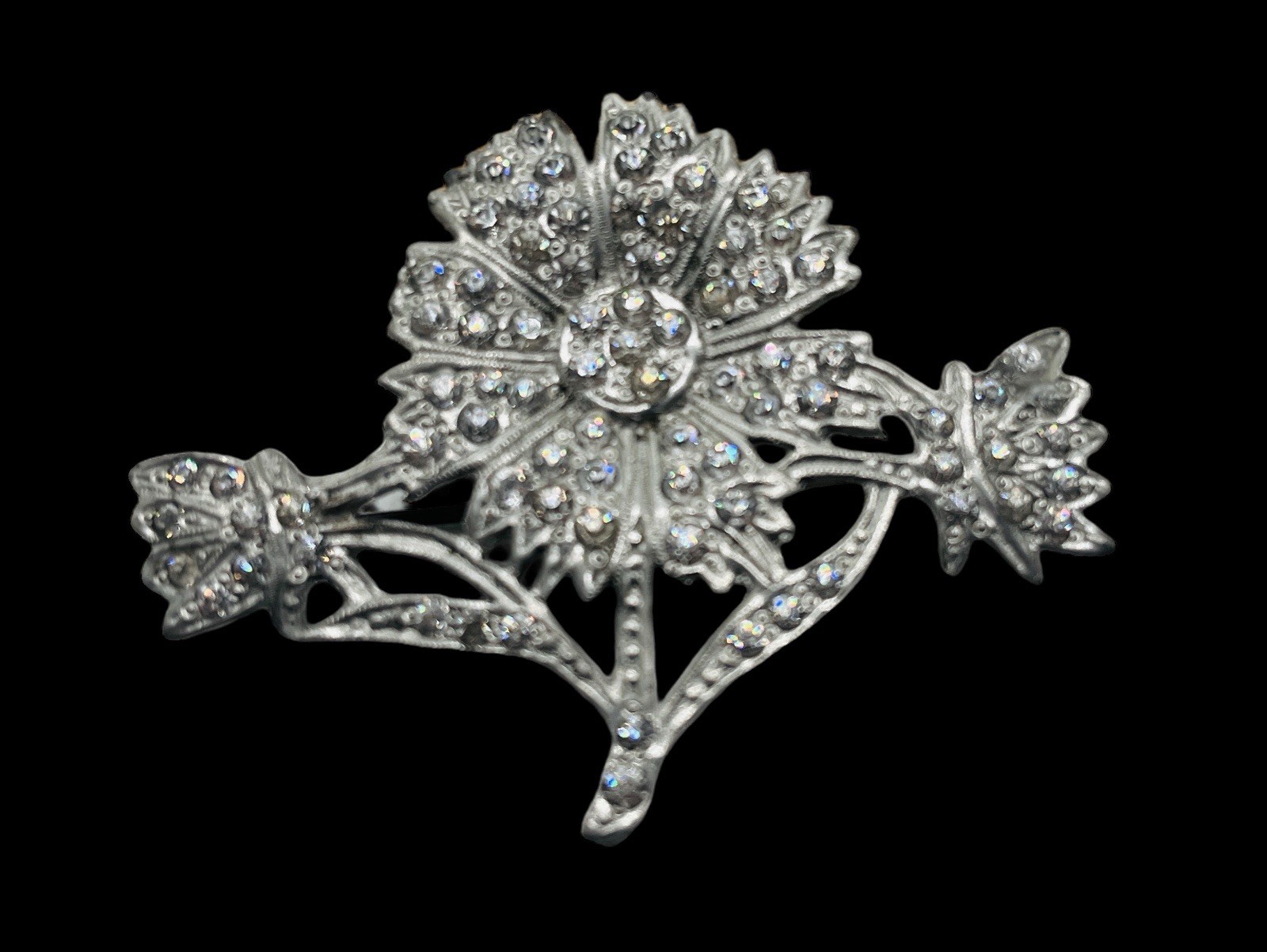 Vintage 1940s Old Hollywood Glam Pot Metal Flower Brooch
