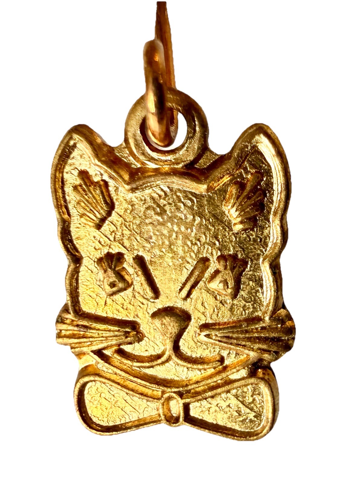 Kitschy & Whimsical Small Gold-Tone Dangling Cat/Kitty Head W/ Bow Tie Earrings