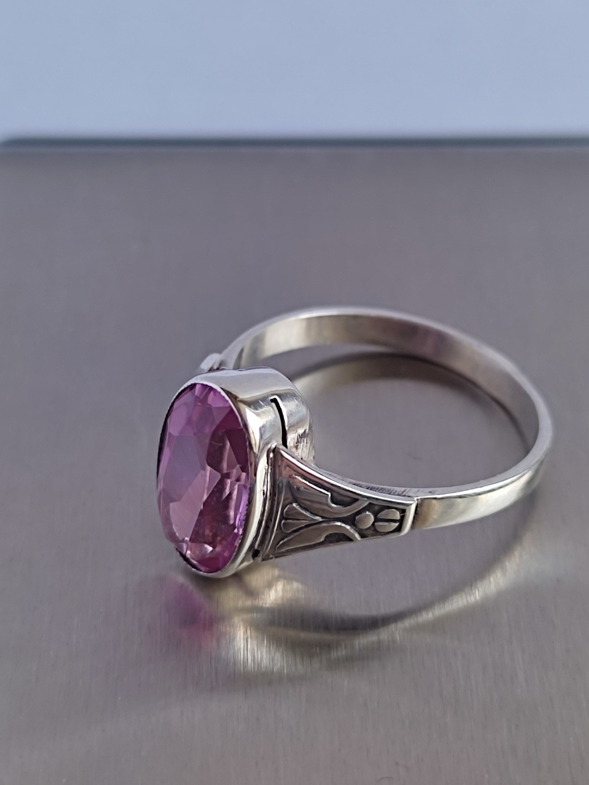 Vintage 70s Soviet Union Silver 875 USSR Ring Pink Sapphire Size US 7.5/ 17.5 mm