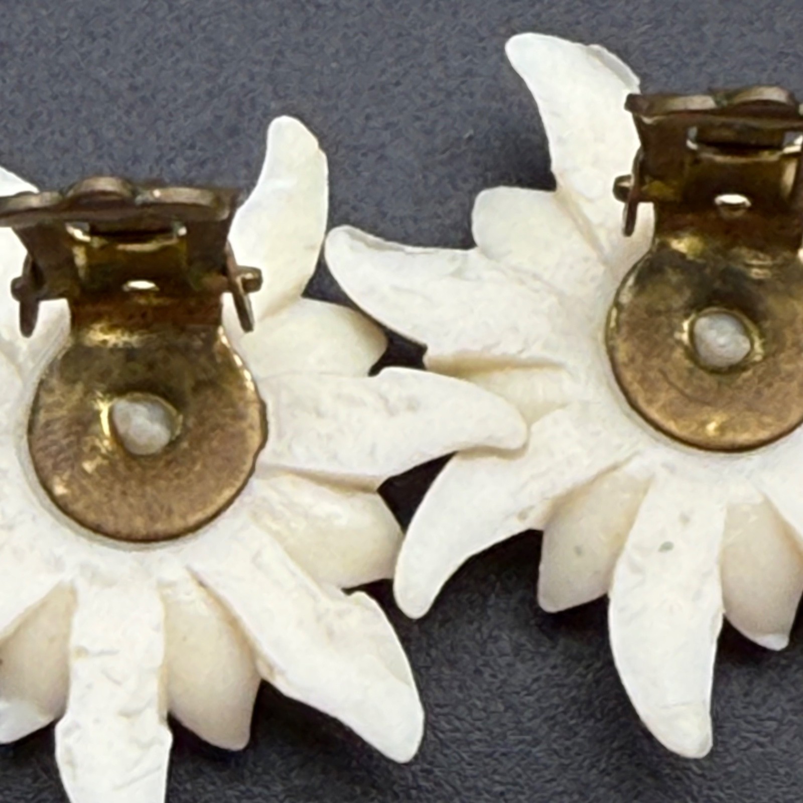 Vintage Edelweiss Clip On Earrings Alpine Flower Swiss German Austrian Celluloid