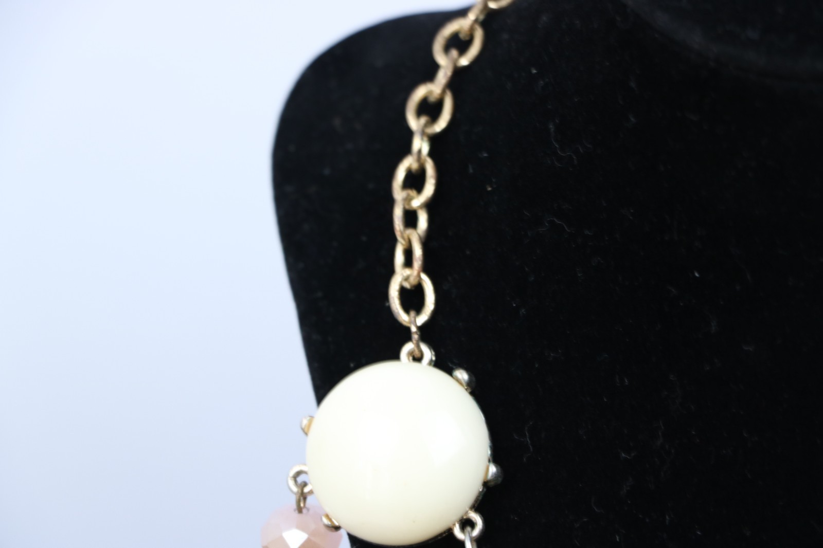 Rose Floral Statement Necklace Cream Bubble Bead Bib Boho Gold Tone