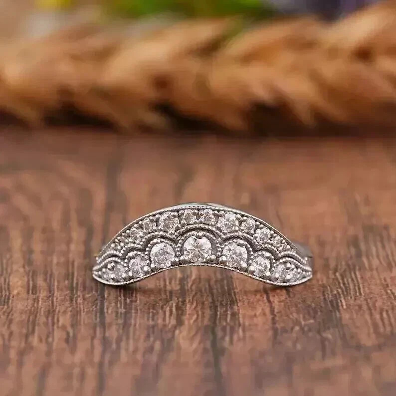 Art Deco Style Lab-Created Diamond Valentine’s Day Gift 14K White Gold FN Ring