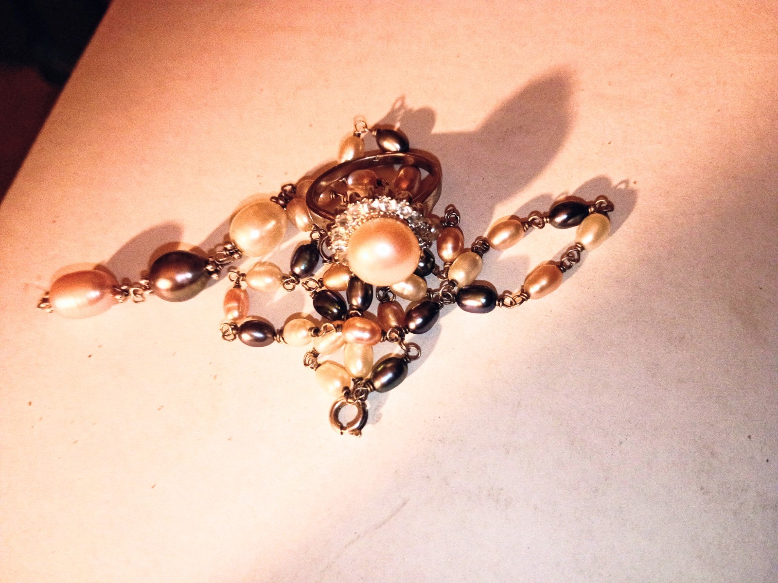 Vintage Freshwater Pearl Necklace 17″ & 18KGP Pearl Ring Size 9 Jewelry Lot