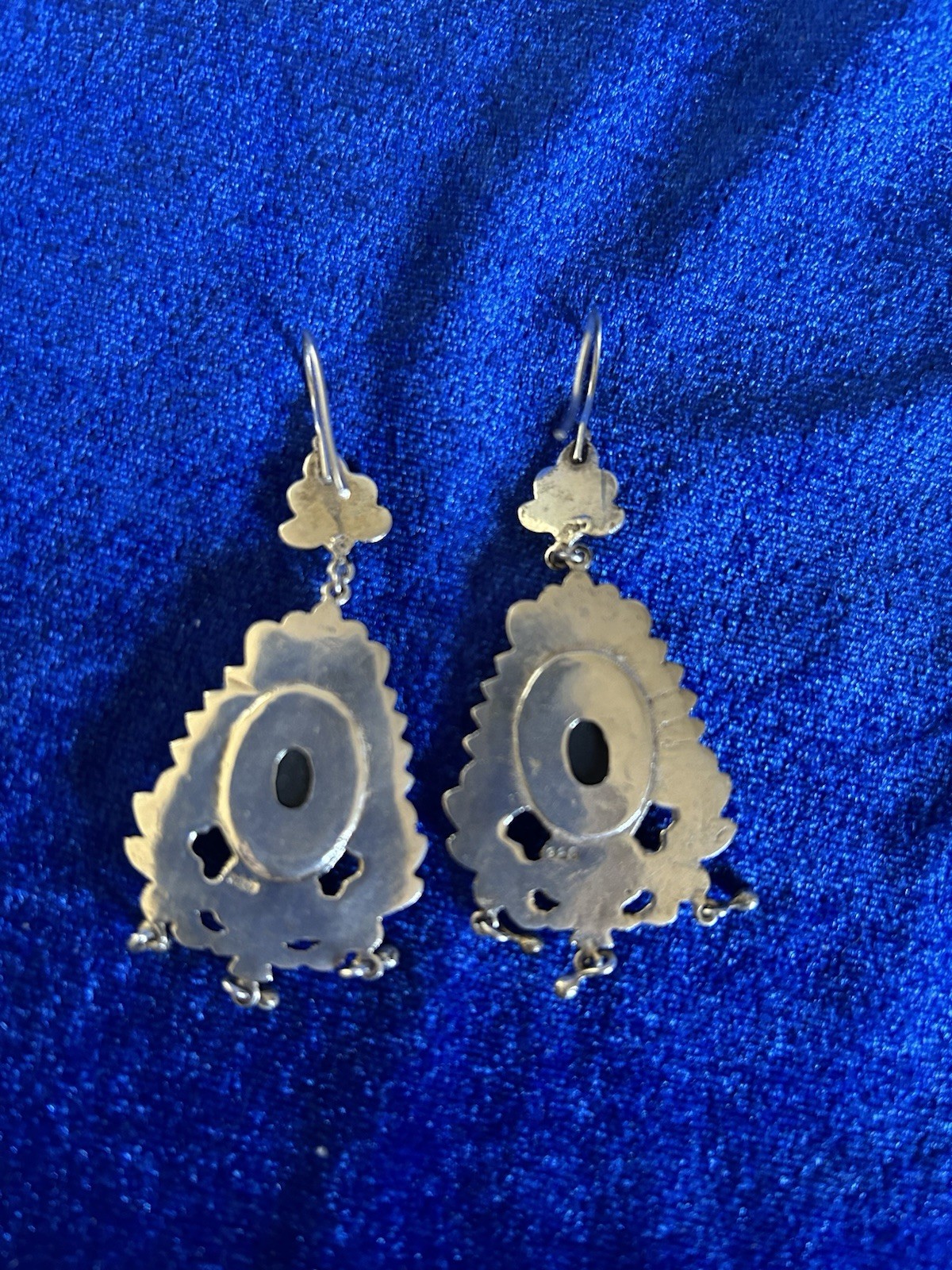 Vintage Estate Sterling Silver & Glass Handmade Chandelier Pierced Earrings Big