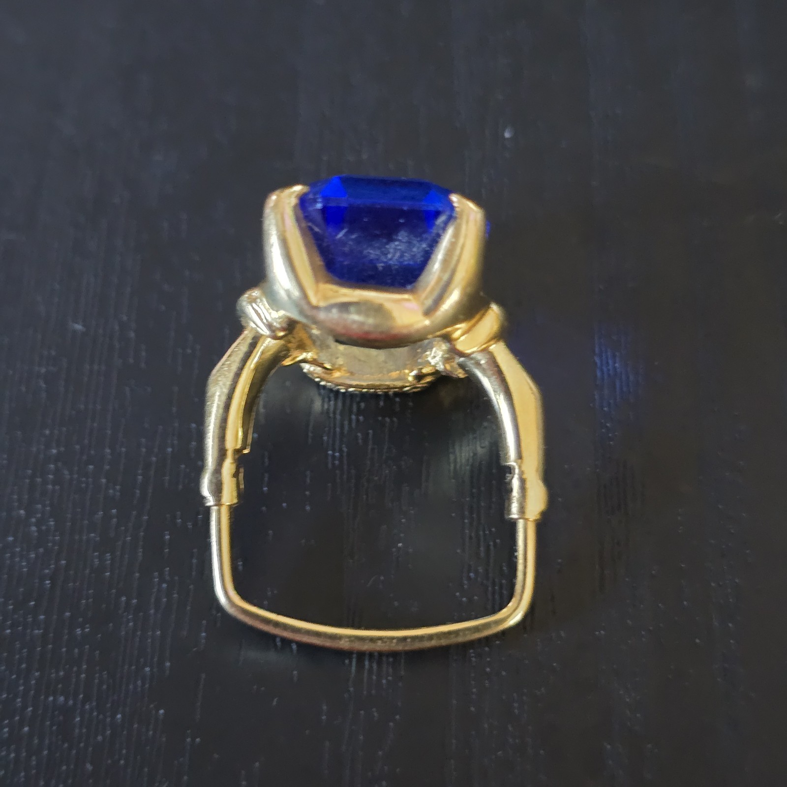 Vintage VENDOME Adjustable Ring Blue Emerald Cut Crystal Cocktail Gold