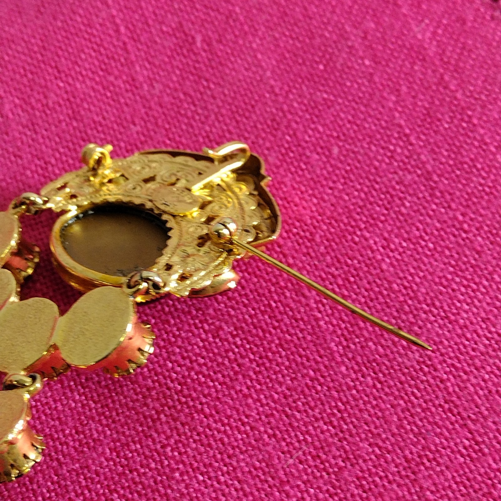 Robert Rose Gold Tone Amber Rhinestone Crown Chandelier Dangle Statement Brooch