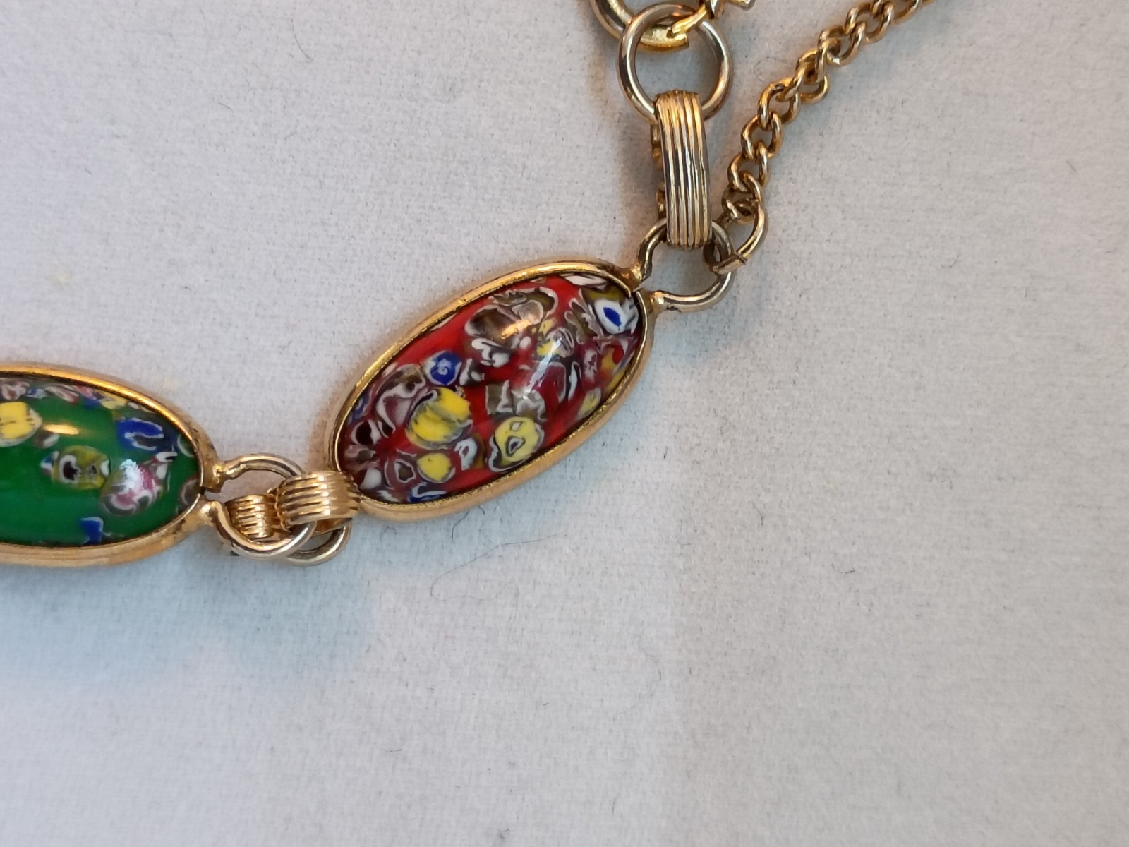 Vintage multi color enamel cabochon bracelet with lobster clasp safety chain
