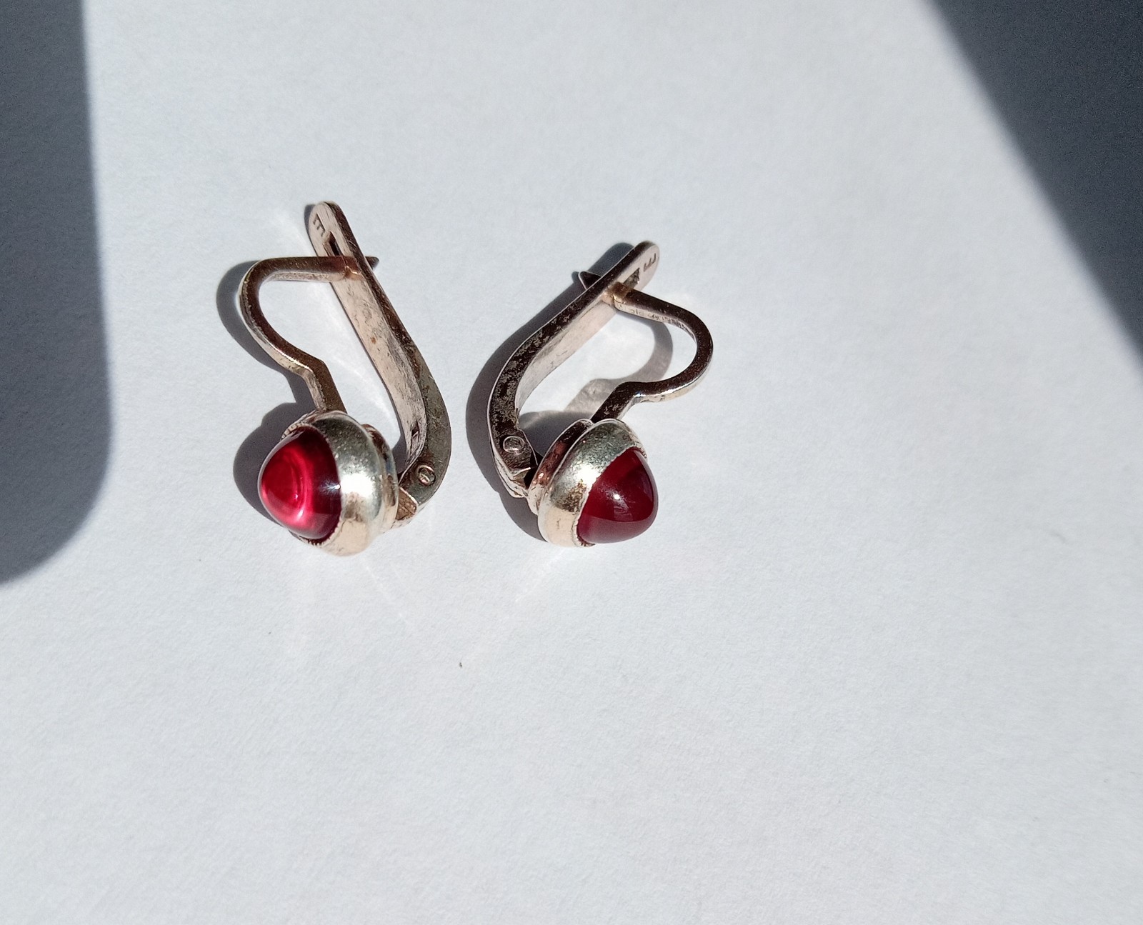 Vintage Earrings Red stones Sterling Silver 925 Star ussr times Women’s Jewelry