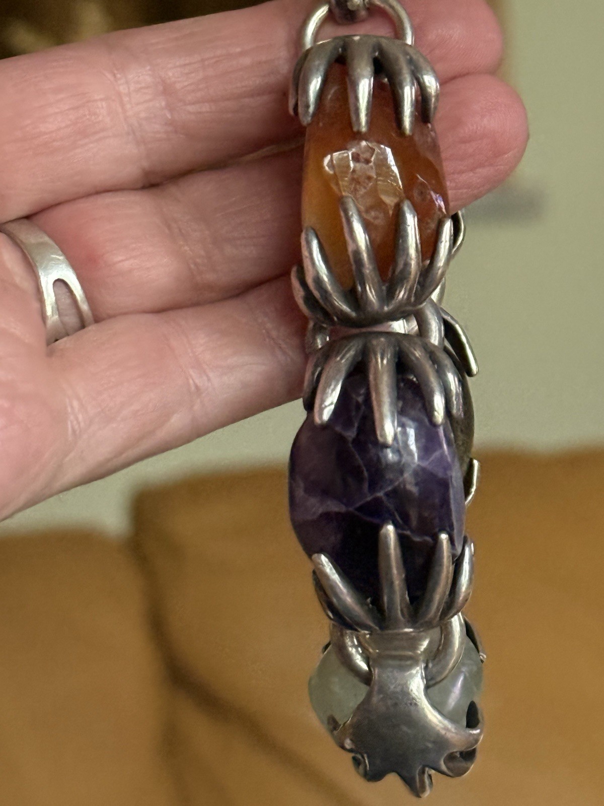 Vintage Las Castillo Mexican 925 Silver, five large gemstones unique bracelet .