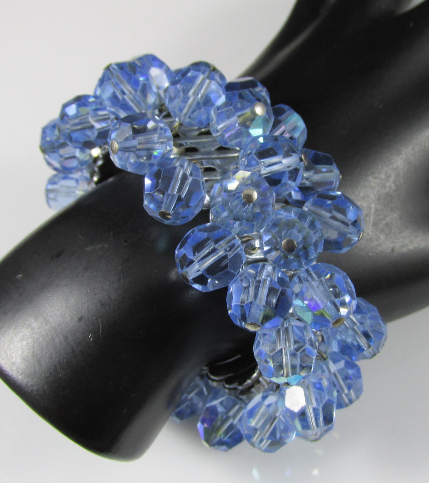 Vintage Faceted Glass Beads Jiggly Stretching Expansion Bracelet Light Blue