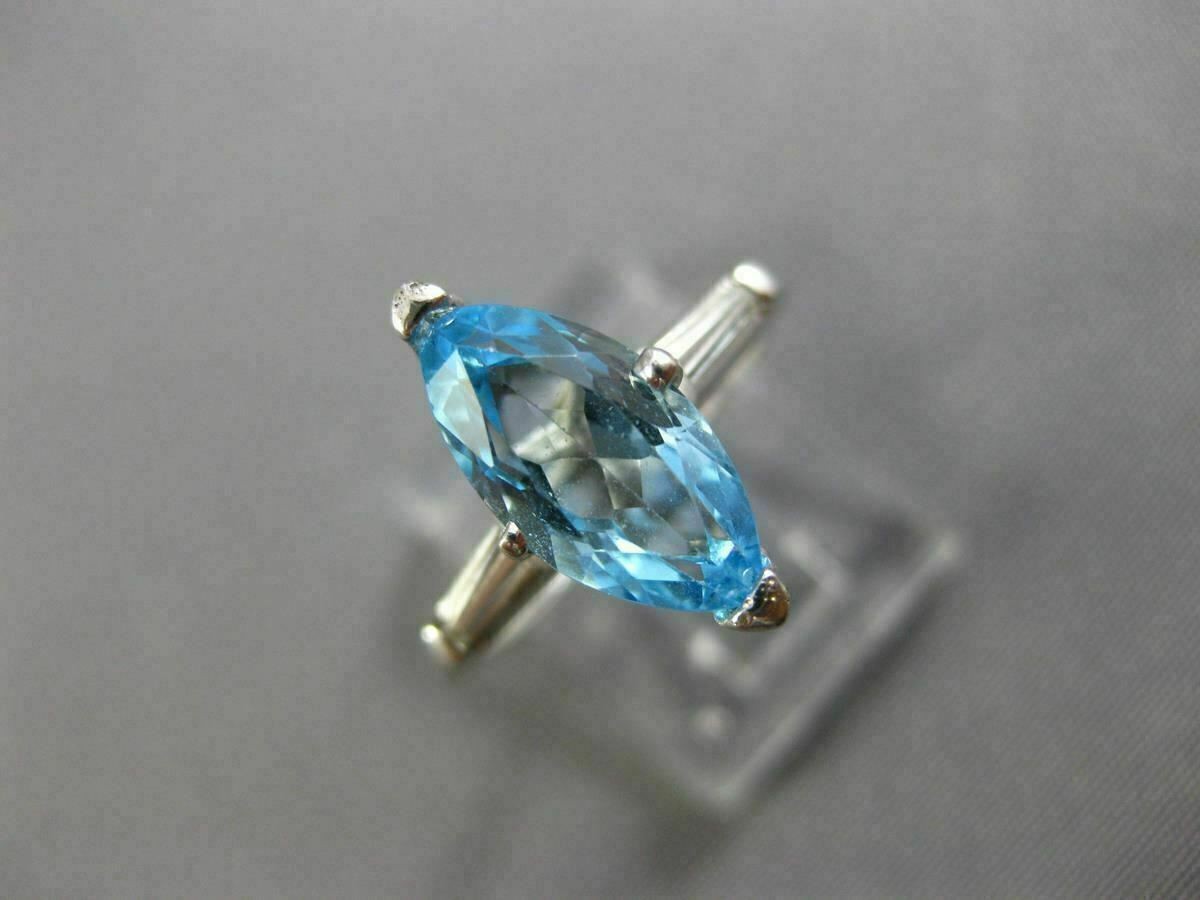 ESTATE 2.25CT DIAMOND & AAA BLUE TOPAZ 14K WHITE GOLD 3D 3 STONE ENGAGEMENT RING