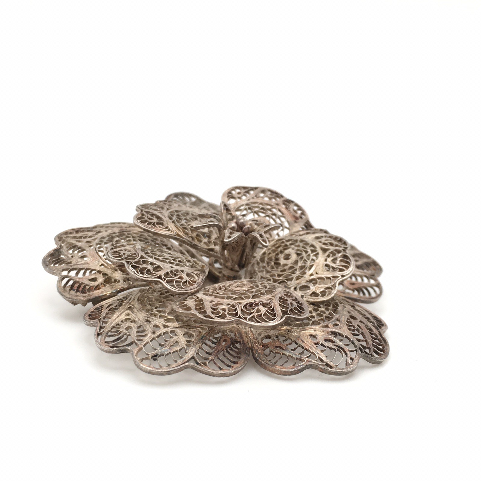 11.8g Vintage Sterling Silver Filigree Flower Pin Brooch Marked CMS Mex 925 #68