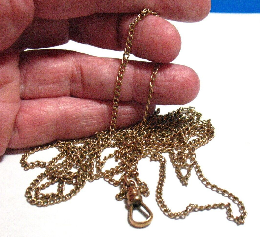 GOLD FILLED ANTIQUE NECKLACE CHATELAINE 50 INCHES LONG 10.2 GRAMS J-757