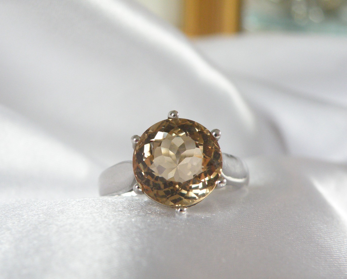 Vintage Sterling Silver 925 Natural Golden Beryl Solitaire Cocktail Ring Size 11