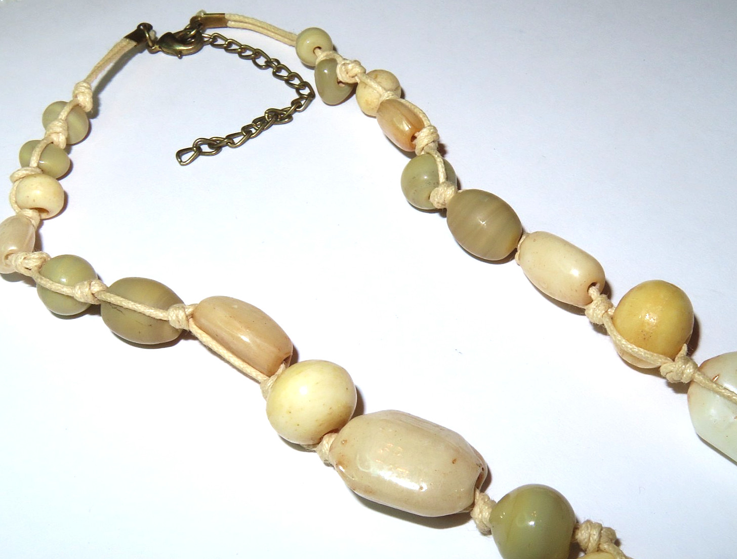 Vintage Studio Art Knotted Glass Bead Necklace 20-23″ Earthtones