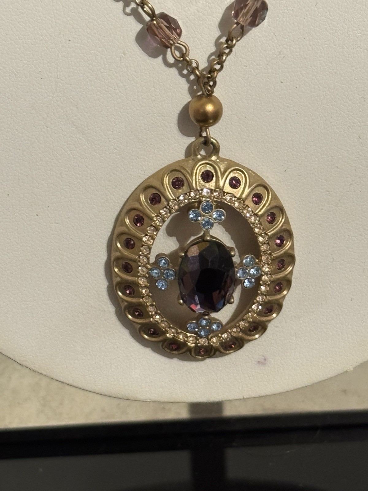 Vintage Carolee Necklace Purple And Blue Crystal Rhinestones Pendant