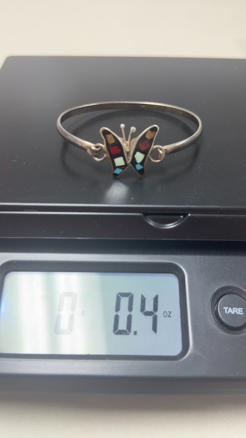 Vintage Silver Inlaid Mosaic Multi-Color Butterfly Cuff Latch Bracelet 11.24g