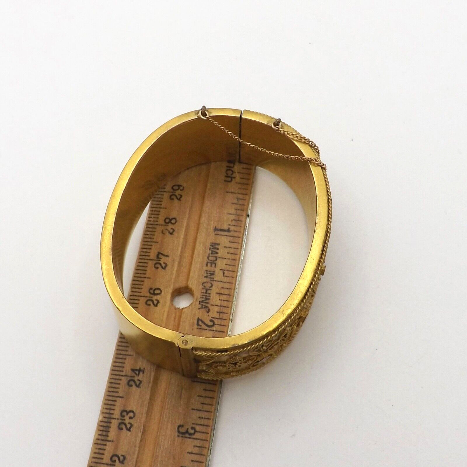 Victorian Hearts Wide Bangle Bracelet Heavy Gold Gilt Etruscan Revival