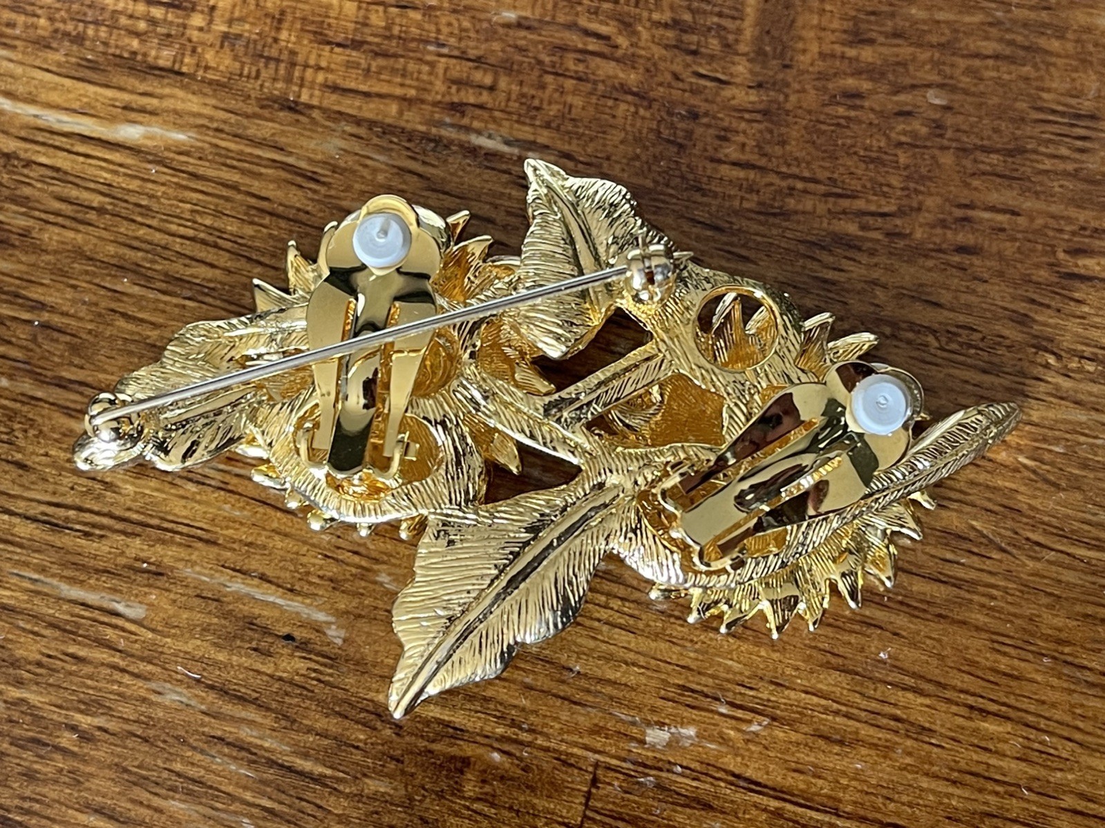 Vtg Joan Rivers Convertible Brooch Clip Earrings Gold Tone Rhinestone Flowers