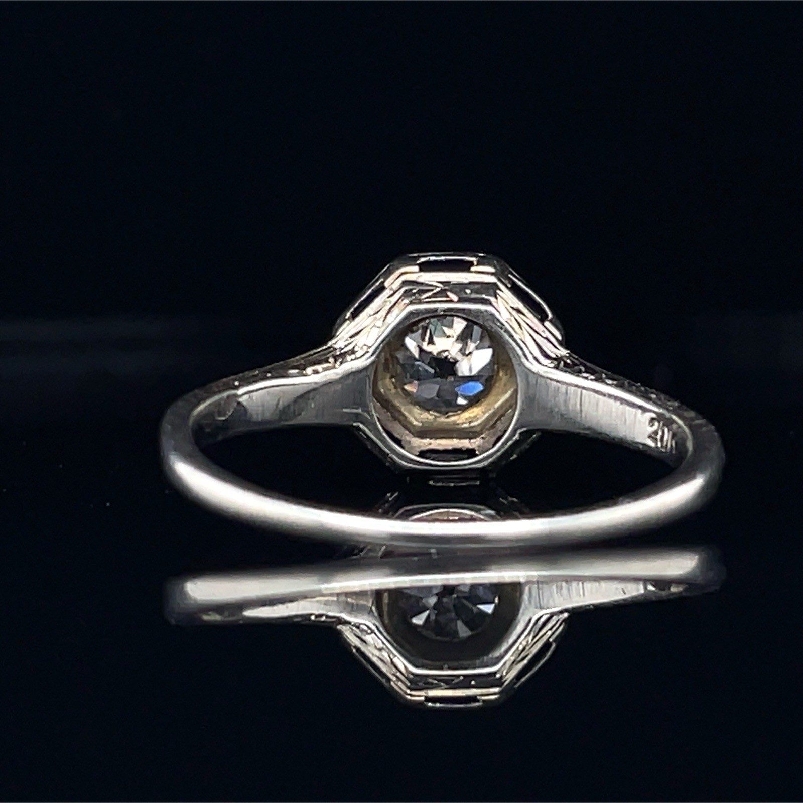 Art Deco Old European Cut Diamond Sapphire Halo 18K Gold