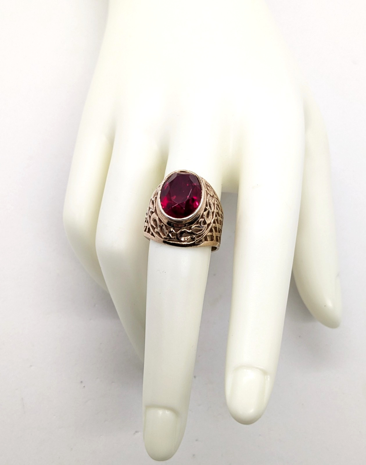 Vintage Soviet RING Silver⭐️875 stamp Star USSR with Bright Ruby -size: 8US | #8